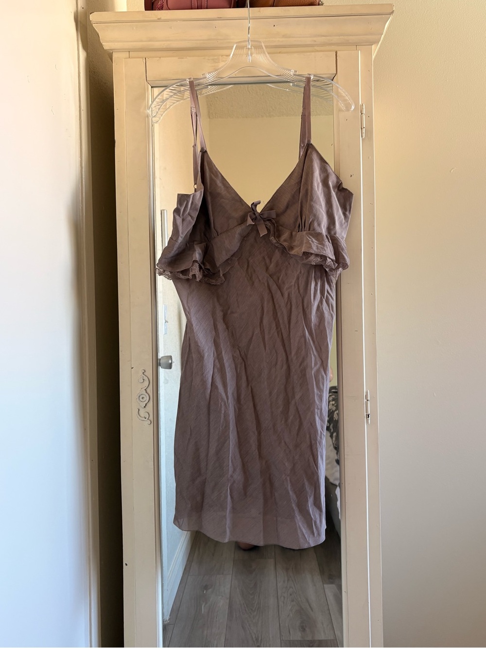 Vera Wang Luxe Mauve Slip Dress with Ruffle Edge